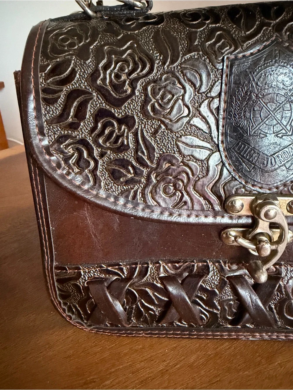 Dina Jordan Vintage Rose Tooled Leather Handbag